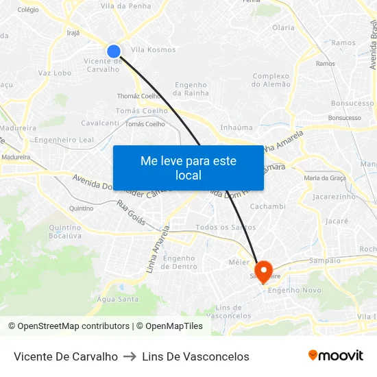 Vicente De Carvalho to Lins De Vasconcelos map