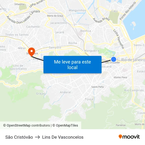 São Cristóvão to Lins De Vasconcelos map