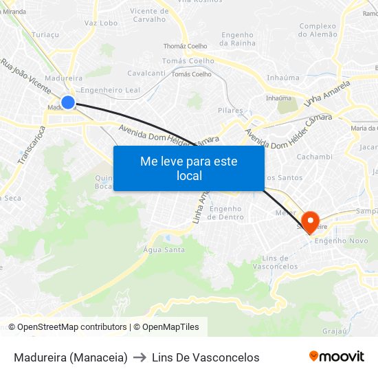 Madureira (Manaceia) to Lins De Vasconcelos map