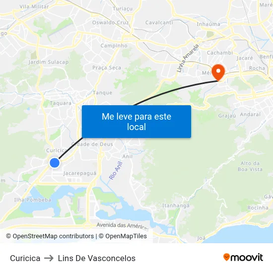 Curicica to Lins De Vasconcelos map