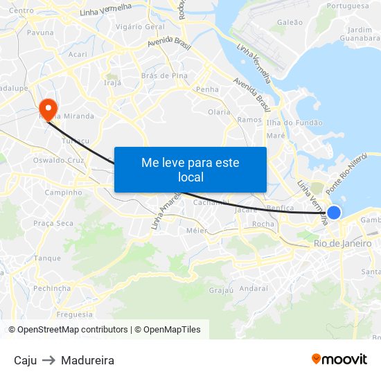 Caju to Madureira map