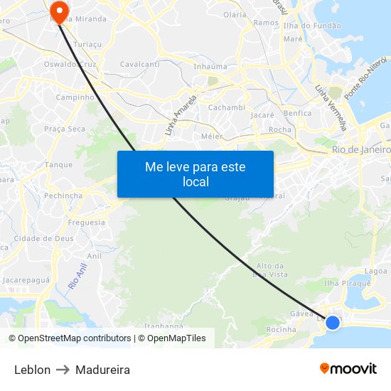 Leblon to Madureira map