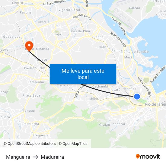 Mangueira to Madureira map