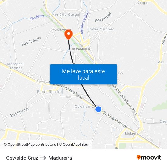 Oswaldo Cruz to Madureira map