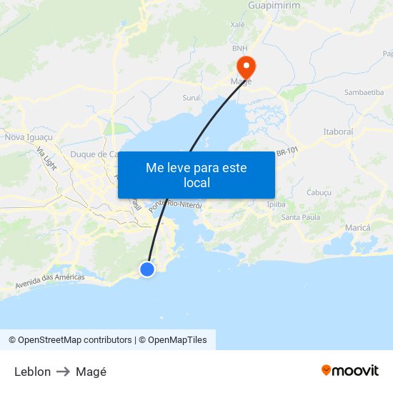 Leblon to Magé map