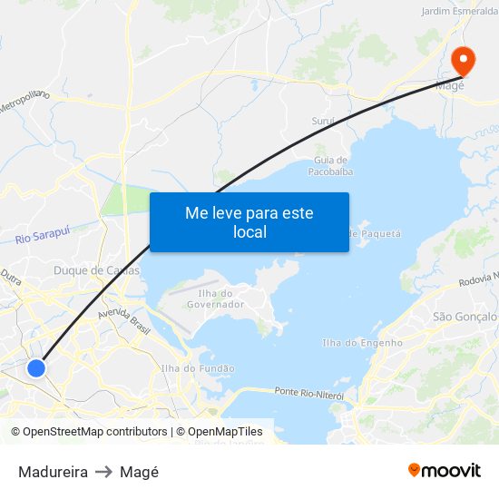 Madureira to Magé map