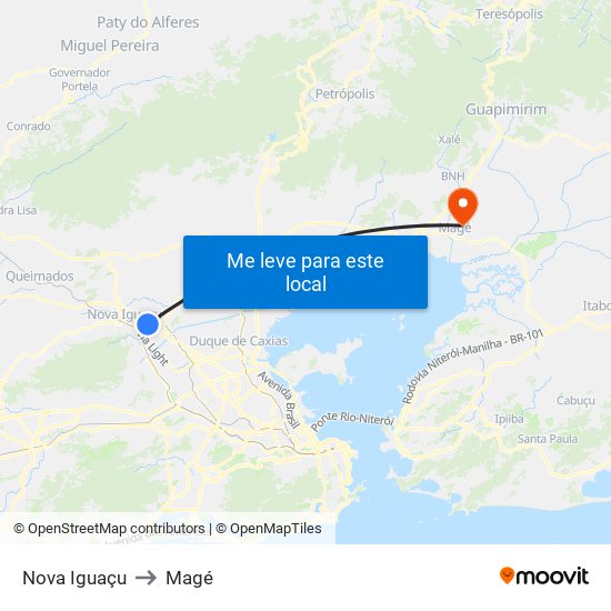 Nova Iguaçu to Magé map