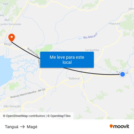 Tanguá to Magé map
