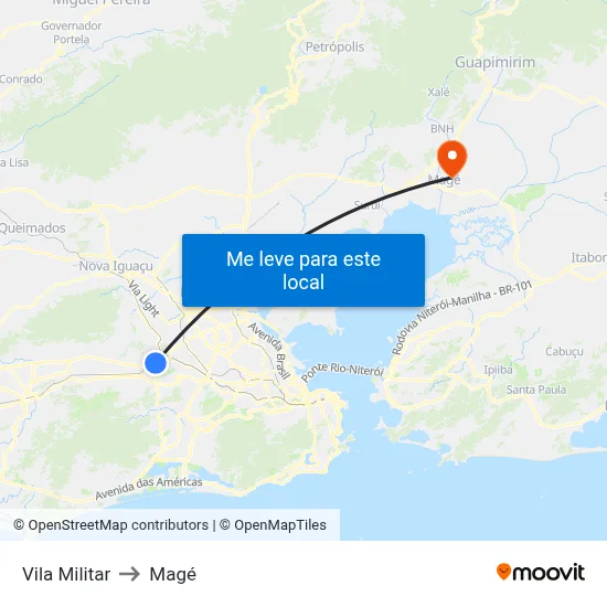 Vila Militar to Magé map