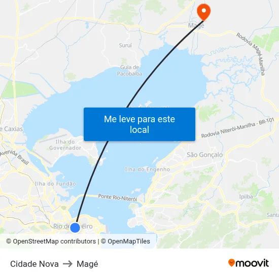 Cidade Nova to Magé map