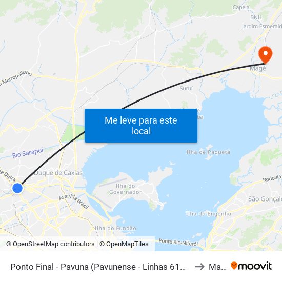 Ponto Final - Pavuna (Pavunense - Linhas 615, 687 E 688) to Magé map