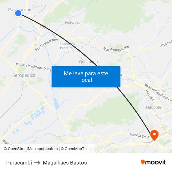 Paracambi to Magalhães Bastos map