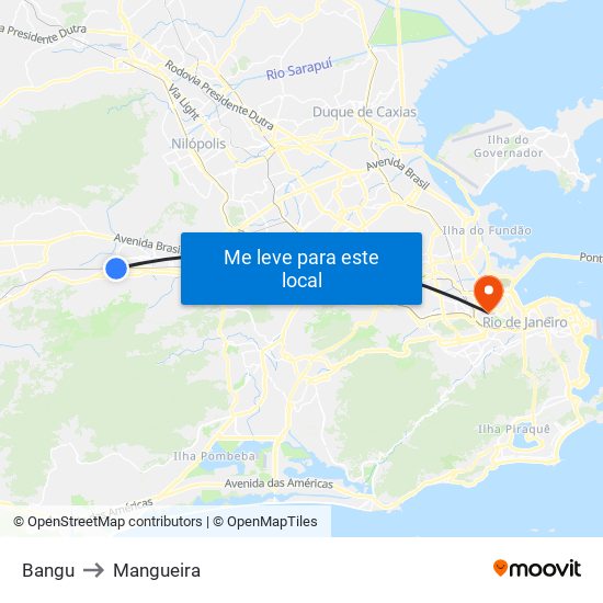 Bangu to Mangueira map