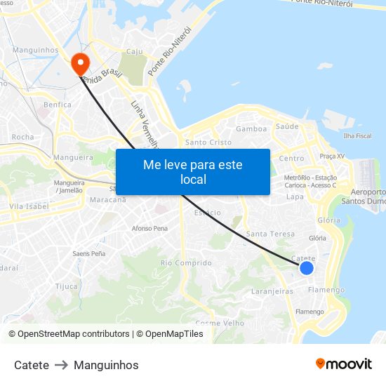 Catete to Manguinhos map