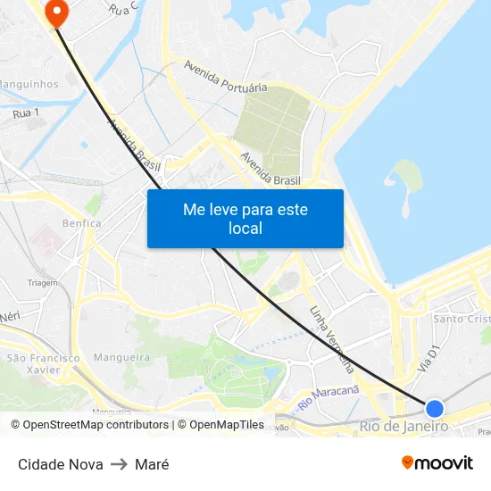 Cidade Nova to Maré map