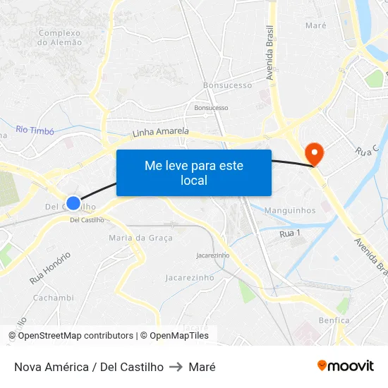 Nova América / Del Castilho to Maré map
