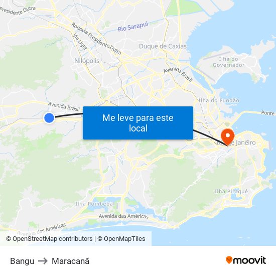 Bangu to Maracanã map