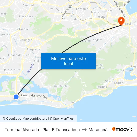 Terminal Alvorada - Plat. B Transcarioca to Maracanã map