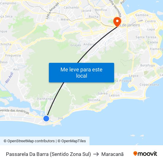 Passarela Da Barra (Sentido Zona Sul) to Maracanã map