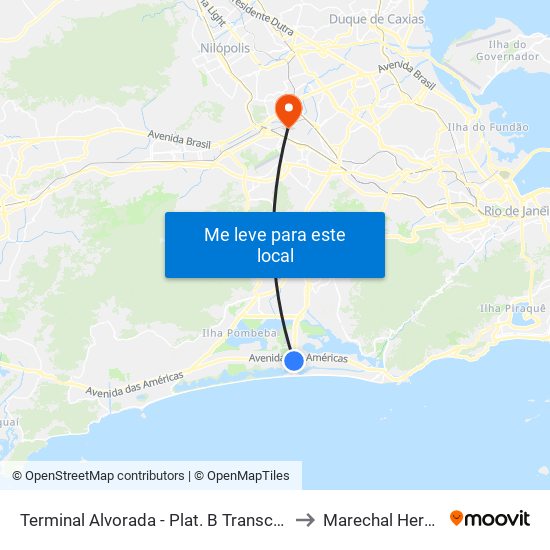 Terminal Alvorada - Plat. B Transcarioca to Marechal Hermes map