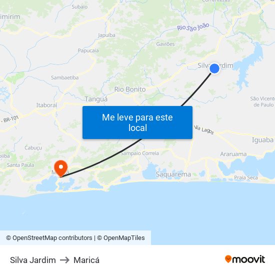 Silva Jardim to Maricá map