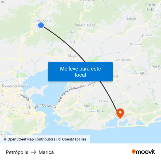 Petrópolis to Maricá map