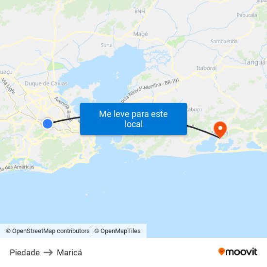 Piedade to Maricá map