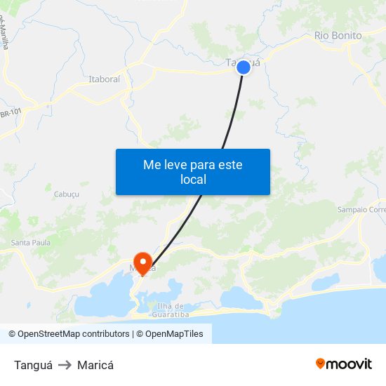 Tanguá to Maricá map