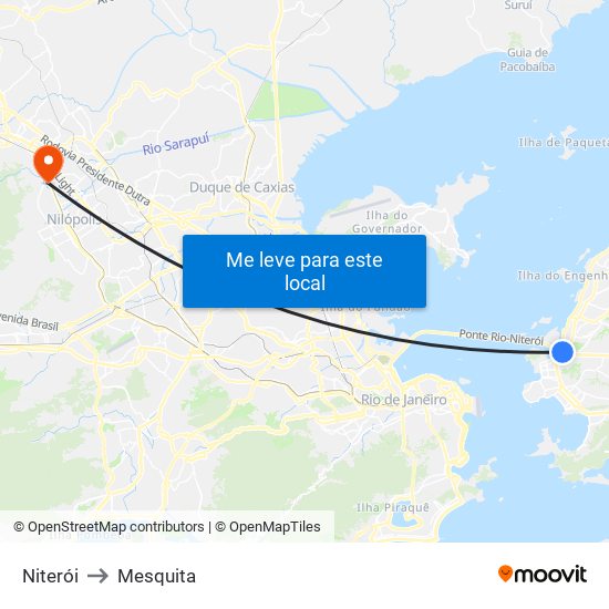Niterói to Mesquita map