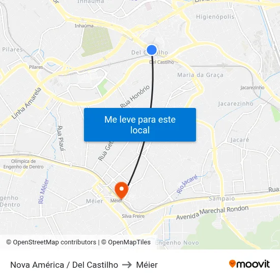 Nova América / Del Castilho to Méier map