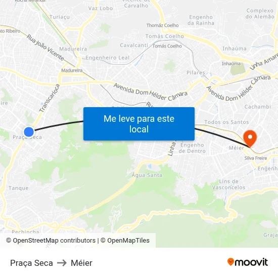 Praça Seca to Méier map