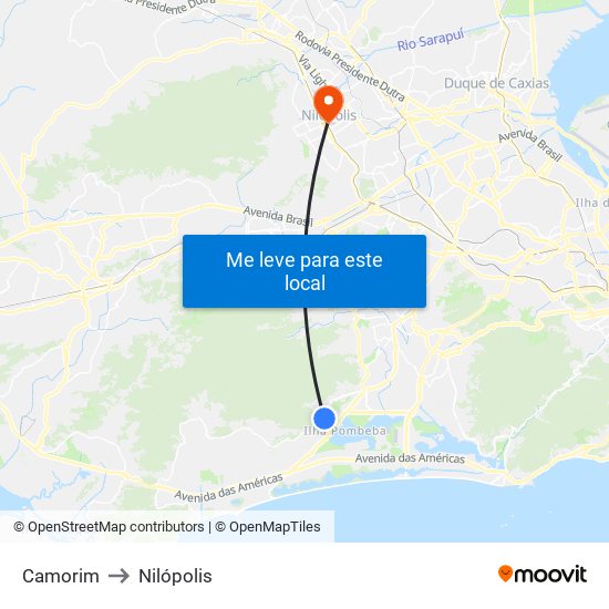 Camorim to Nilópolis map