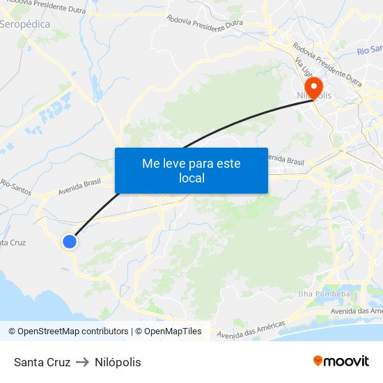 Santa Cruz to Nilópolis map
