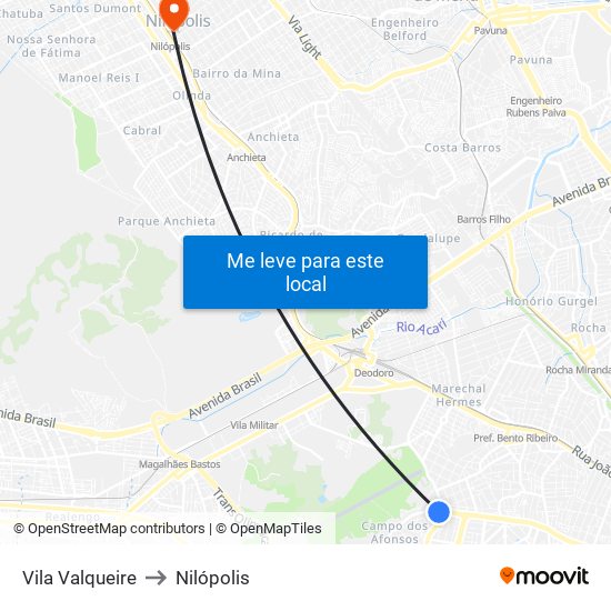Vila Valqueire to Nilópolis map
