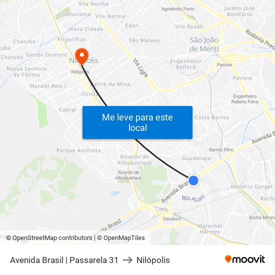 Avenida Brasil | Passarela 31 to Nilópolis map