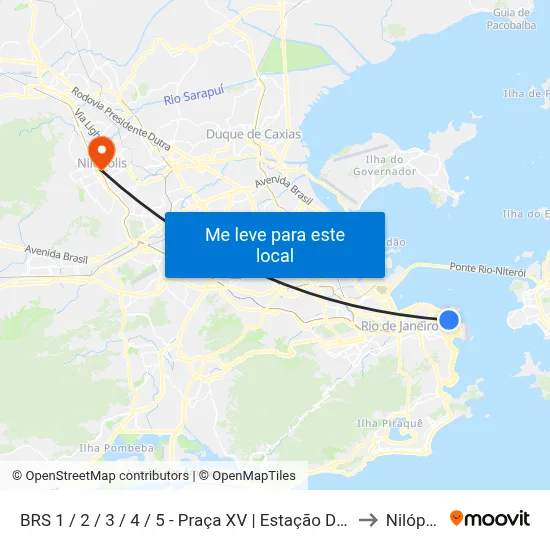 BRS 1 / 2 / 3 / 4 / 5 - Praça XV | Estação Das Barcas to Nilópolis map
