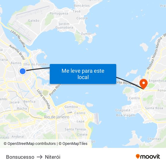 Bonsucesso to Niterói map