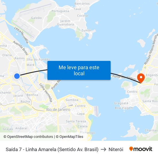 Saída 7 - Linha Amarela (Sentido Av. Brasil) to Niterói map