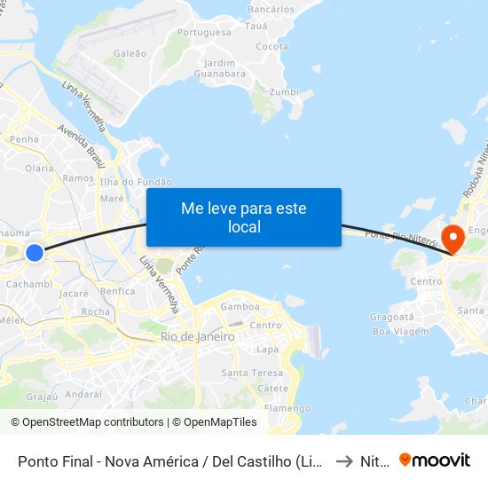 Ponto Final - Nova América / Del Castilho (Linhas Para Barra E Jpa) to Niterói map