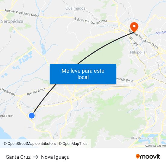 Santa Cruz to Nova Iguaçu map