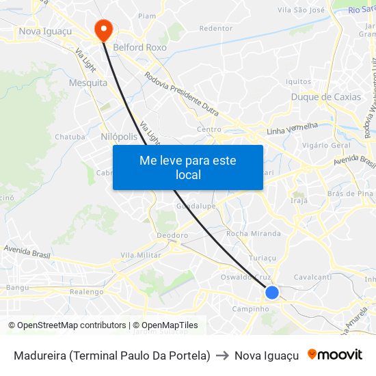 Madureira (Terminal Paulo Da Portela) to Nova Iguaçu map