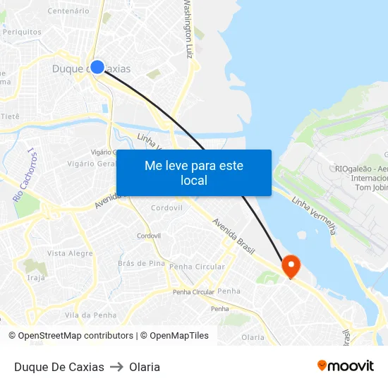 Duque De Caxias to Olaria map