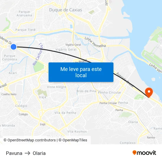 Pavuna to Olaria map