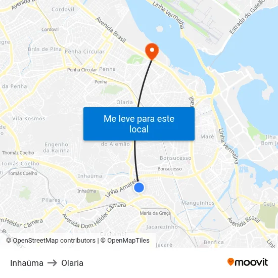Inhaúma to Olaria map