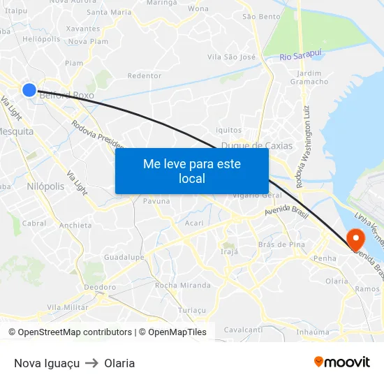 Nova Iguaçu to Olaria map