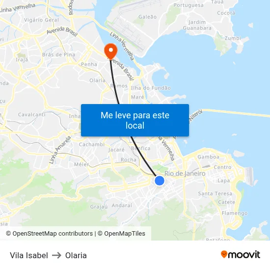Vila Isabel to Olaria map