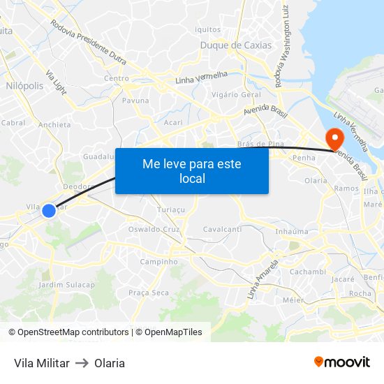 Vila Militar to Olaria map