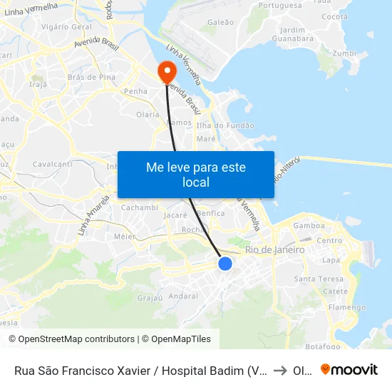 Rua São Francisco Xavier / Hospital Badim (Via Avenida Maracanã) to Olaria map