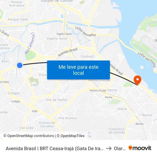 Avenida Brasil | BRT Ceasa-Irajá (Gata De Irajá) to Olaria map