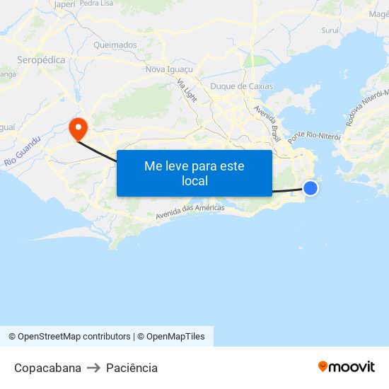 Copacabana to Paciência map